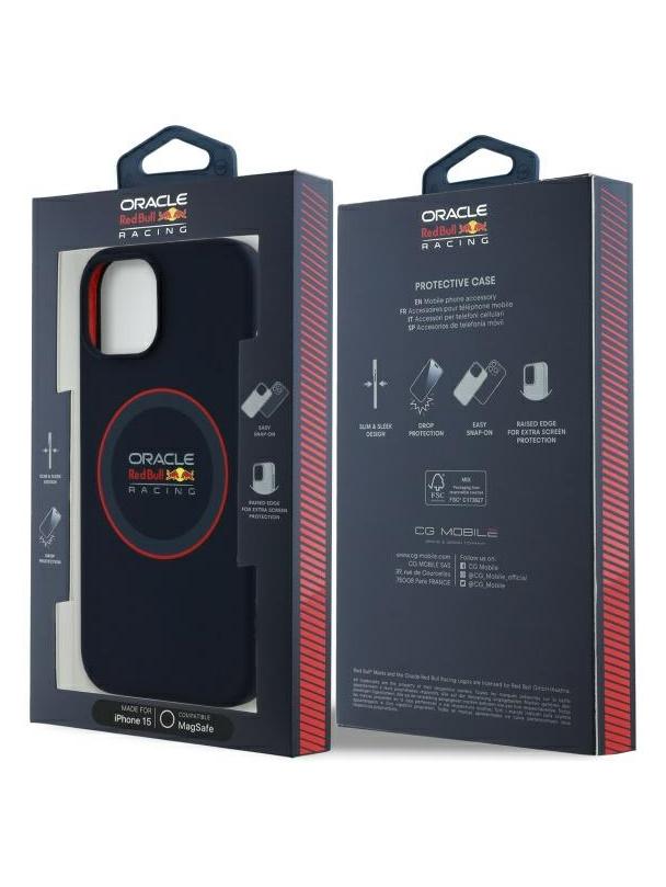 RED BULL futerał do IPHONE 15 kompatybilny z MagSafe RBHMP15S24SIILVR (Silicone red Ring) navy