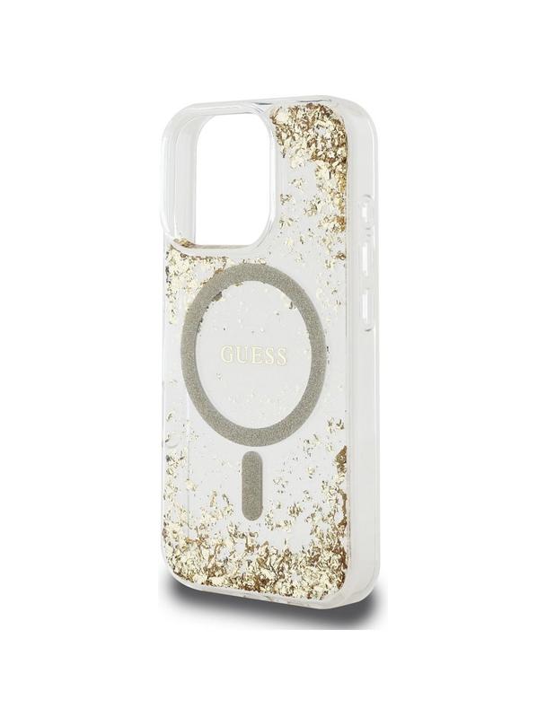 GUESS futerał do IPHONE 16 Pro kompatybilny z MagSafe GUHMP16LRGRGED (Resin Bottom Glitter) złoty
