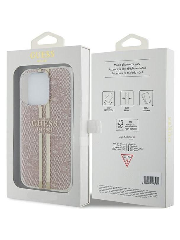 GUESS futerał do IPHONE 15 Pro GUHCP15LH4PSEGP (4G Gold  Stripe) różowy