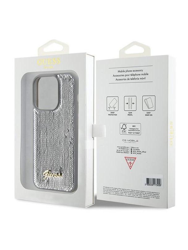 GUESS futerał do IPHONE 15 Pro GUHCP15LPSFDGSS (Sequin Script Metal) srebrny