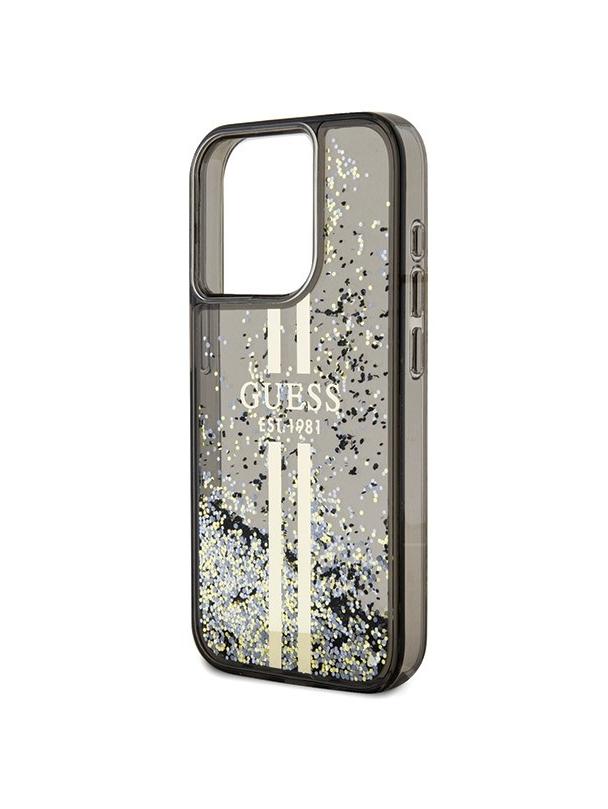 GUESS futerał do IPHONE 15 Pro Max GUHCP15XLFCSEGK (Liquid Glitter Gold Stripes) czarny