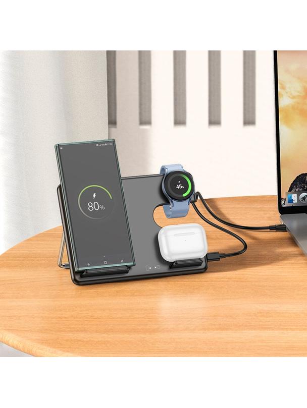 Ładowarka indukcyjna Hoco 3w1 15W kompatybilna z Samsung Watch CQ2 czarna