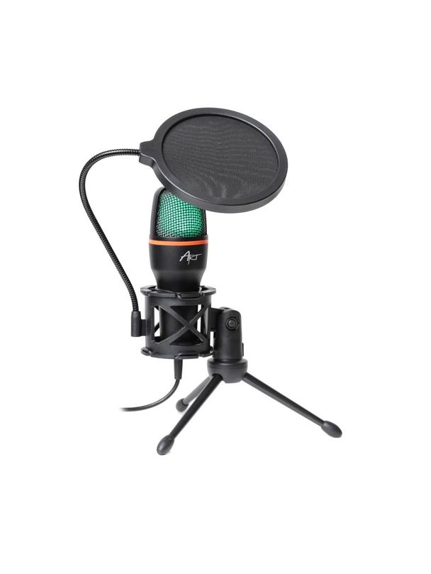ART mikrofon pojemnościowy z membraną stojący podświetlany tripod AC-02 czarny