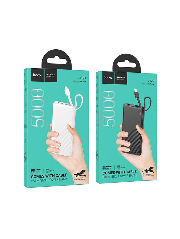 Powerbank Hoco 5000 mAh 2A z wbudowanym kablem Lightning J129 biały