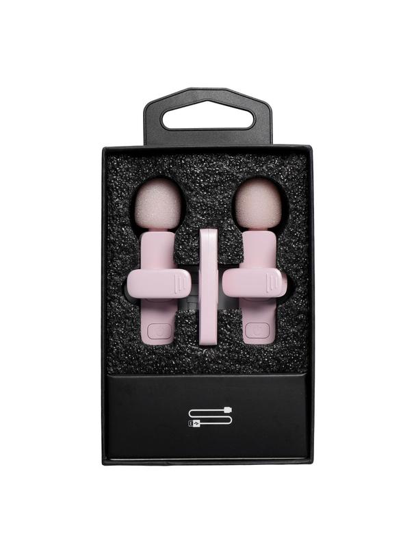 Mikrofon krawatowy bezprzewodowy Lightning podwójny z długim włosiem (2 w zestawie) K1 różowy