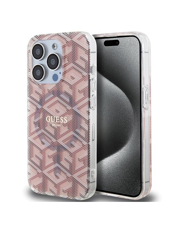 GUESS futerał do IPHONE 15 Pro kompatybilny z MagSafe GUHMP15LHGCUSTGP (IML GCUBE) różowy