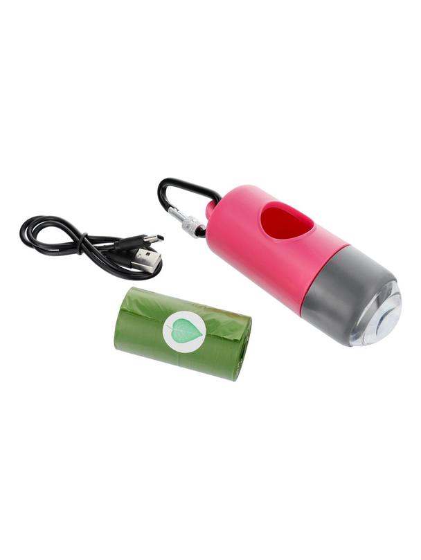 Dozownik worków na psie odchody z karabińczykiem i latarką LLFG24033 pink