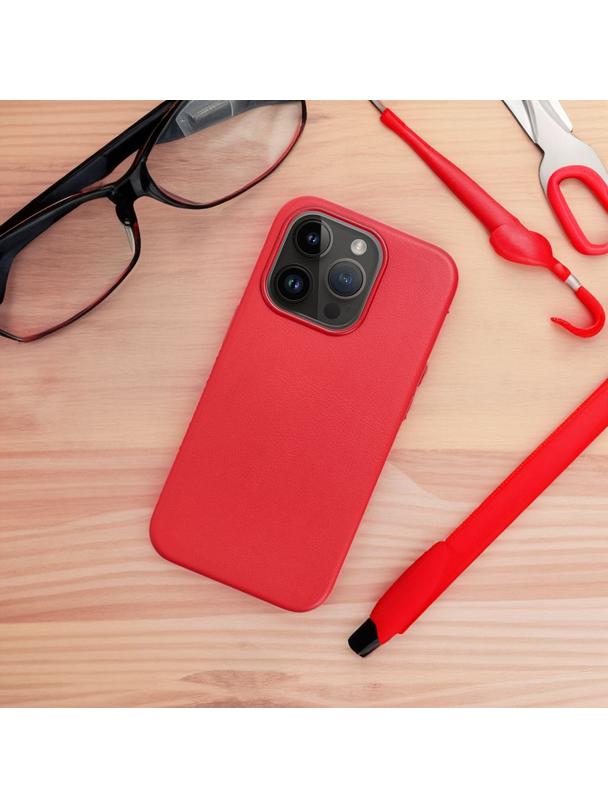Futerał LEATHER MAG COVER kompatybilny z MagSafe do IPHONE 16 czerwony