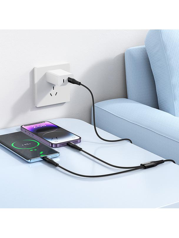 Kabel 2w1 USB C do USB C+Lightnig Hoco 1 m X123 czarny