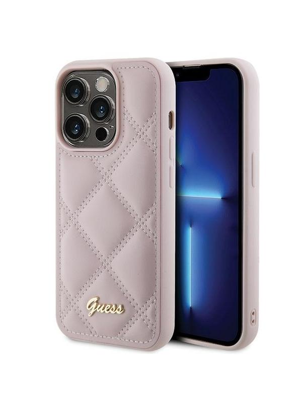 GUESS futerał do IPHONE 15 Pro GUHCP15LPSQSQSP (Quilted Metal Logo) różowy
