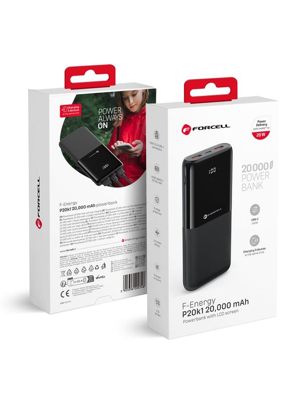 Powerbank Forcell F-Energy P20k1 PD QC3.0 3A 20W 20000 mAh czarny