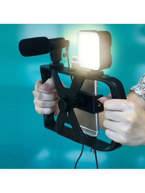 Uchwyt selfie z pilotem bezprzewodowym tripod z LED / mikrofonem do streamów TL-49T czarny