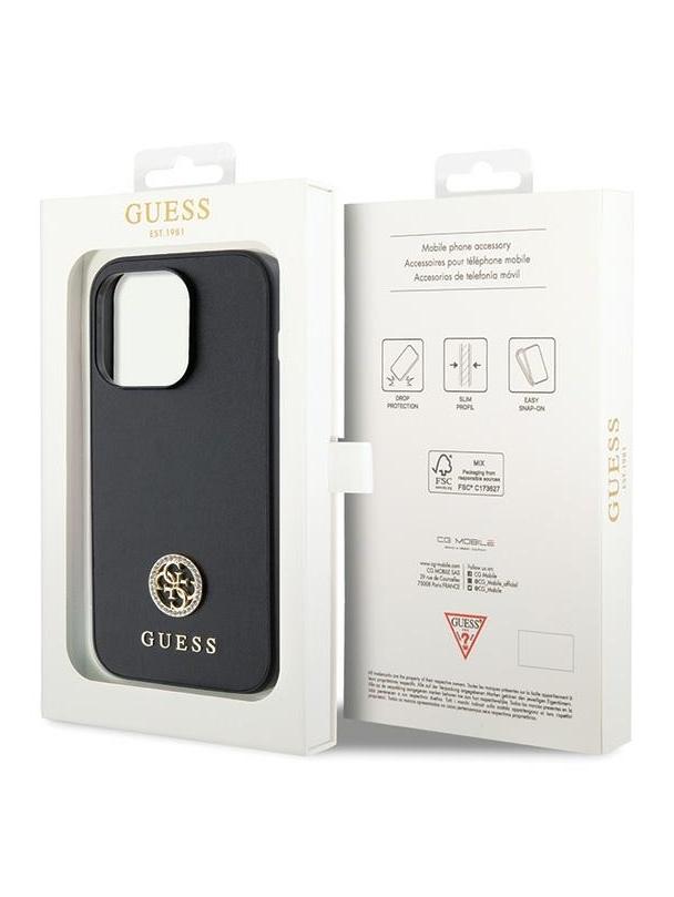 GUESS futerał do IPHONE 15 Pro GUHCP15LPS4DGPK (Strass Metal Logo) czarny