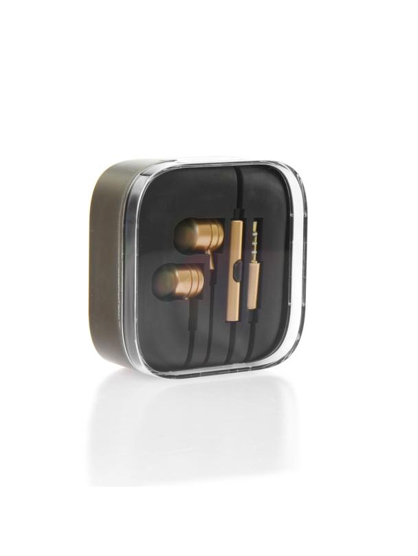 Słuchawki przewodowe Jack 3,5 mm z mikrofonem MI metal box złoty