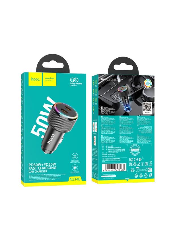 Ładowarka samochodowa Hoco 2 x USB C QC PD 50W NZ14B czarna