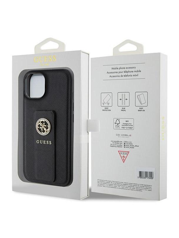 GUESS futerał do IPHONE 13 / 14 / 15 GUHCP15SPGSSADK (Grip Stand 4G Saffiano Strass) czarny