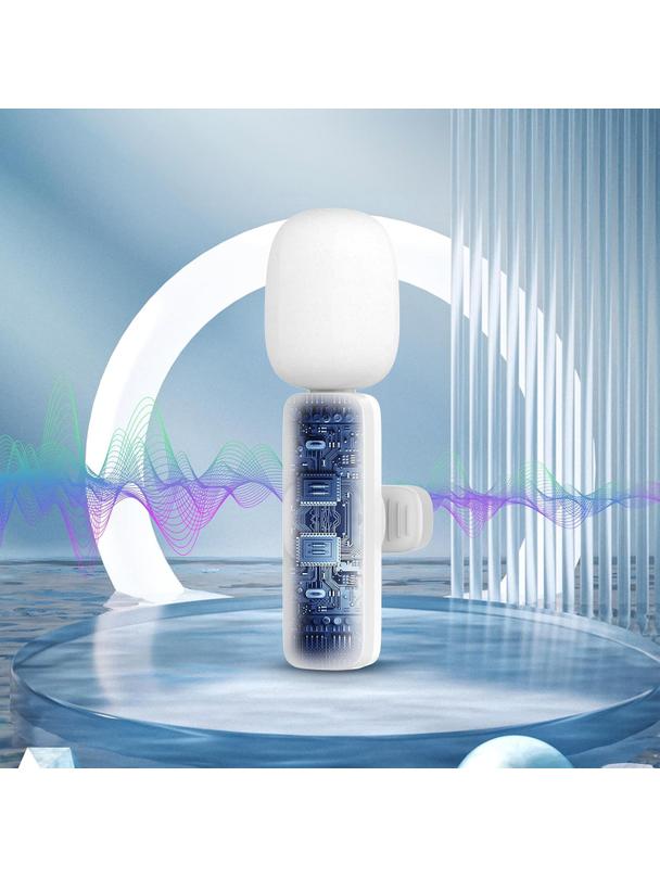 Mikrofon krawatowy bezprzewodowy Lightning podwójny z długim włosiem (2 w zestawie) K1 biały