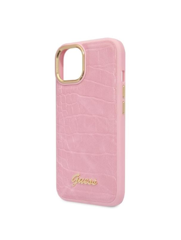 GUESS futerał do IPHONE 13 / 14 / 15 GUHCP14SHGCRHP (Croco Collection) różowy