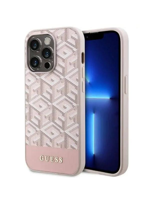 GUESS futerał do IPHONE 14 Pro kompatybilny z MagSafe GUHMP14LHGCFSEP (CUBE Stripes) różowy
