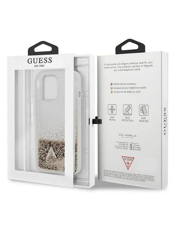 GUESS futerał do IPHONE 14 Pro GUOHCP14LGLHFLGO (Liquide Glitter Charms) złoty