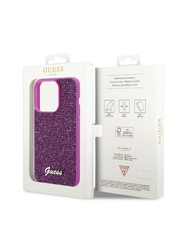 GUESS futerał do IPHONE 14 Pro GUHCP14LPMSDGSF (Disco Script Metal) fuksja
