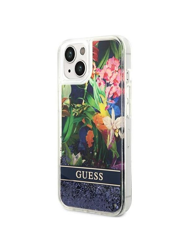 GUESS futerał do IPHONE 13 / 14 / 15 GUHCP14SLFLSB (Flower Liquid Glitter) niebieski