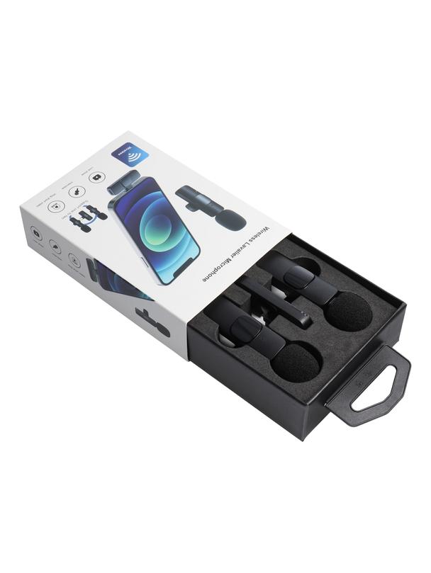 Mikrofon krawatowy bezprzewodowy Typ C podwójny (2 w zestawie) K1 czarny