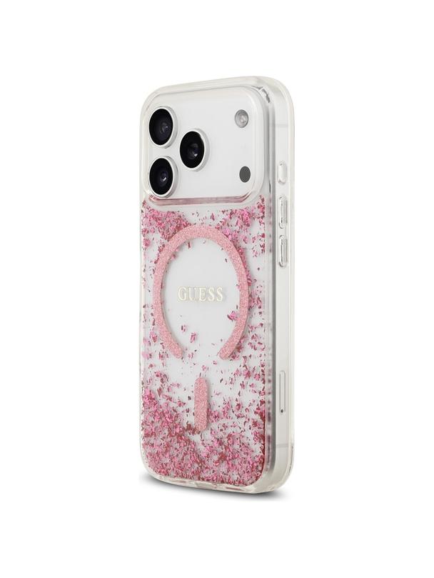 GUESS futerał do IPHONE 17 Pro kompatybilny z MagSafe GUHMP17LRGRGEP (Resin Bottom Glitter) różowy
