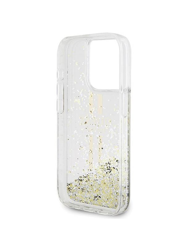 GUESS futerał do IPHONE 15 Pro Max GUHCP15XLFCSEGT (Liquid Glitter Gold Stripes) transparentny