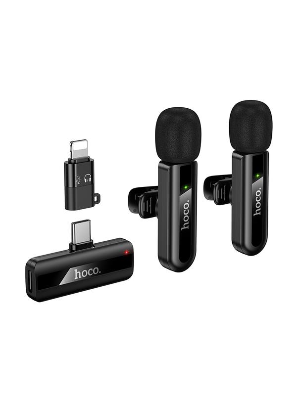 Mikrofon bezprzewodowy podwójny Lightning / USB C Hoco L20A czarny