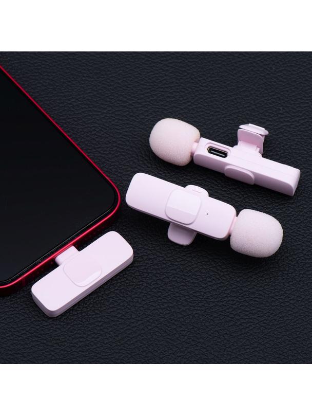 Mikrofon krawatowy bezprzewodowy Lightning podwójny (2 w zestawie) K1 różowy