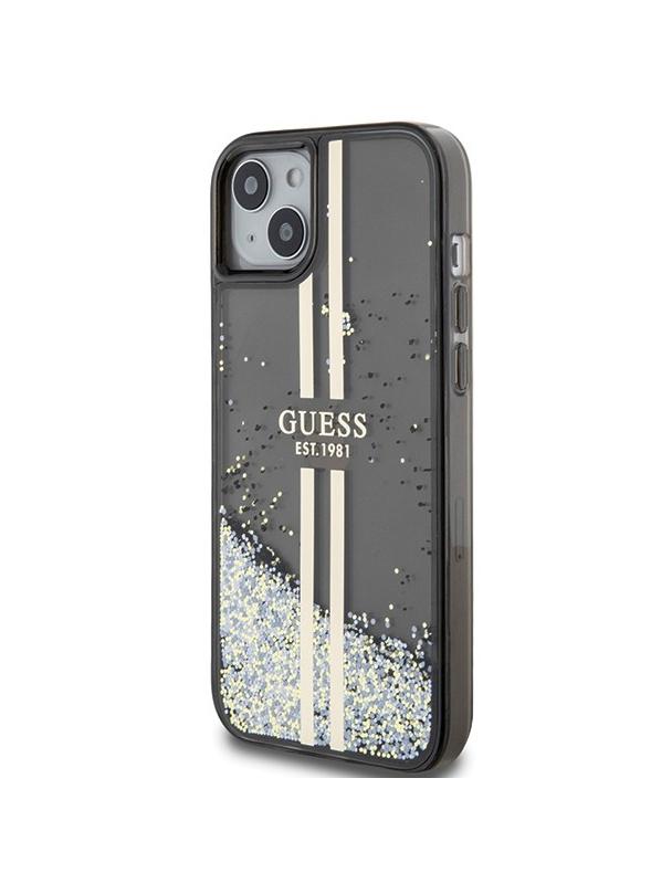 GUESS futerał do IPHONE 15 GUHCP15SLFCSEGK (Liquid Glitter Gold Stripes) czarny
