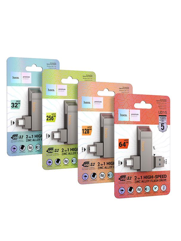 Pendrive 256GB USB 3.2 (USB A + USB C) Hoco UD15 szary