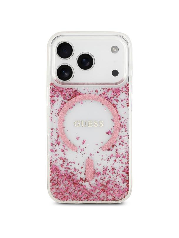 GUESS futerał do IPHONE 17 Pro kompatybilny z MagSafe GUHMP17LRGRGEP (Resin Bottom Glitter) różowy