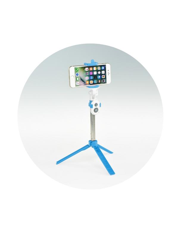 Uchwyt selfie z pilotem bezprzewodowym tripod niebieski