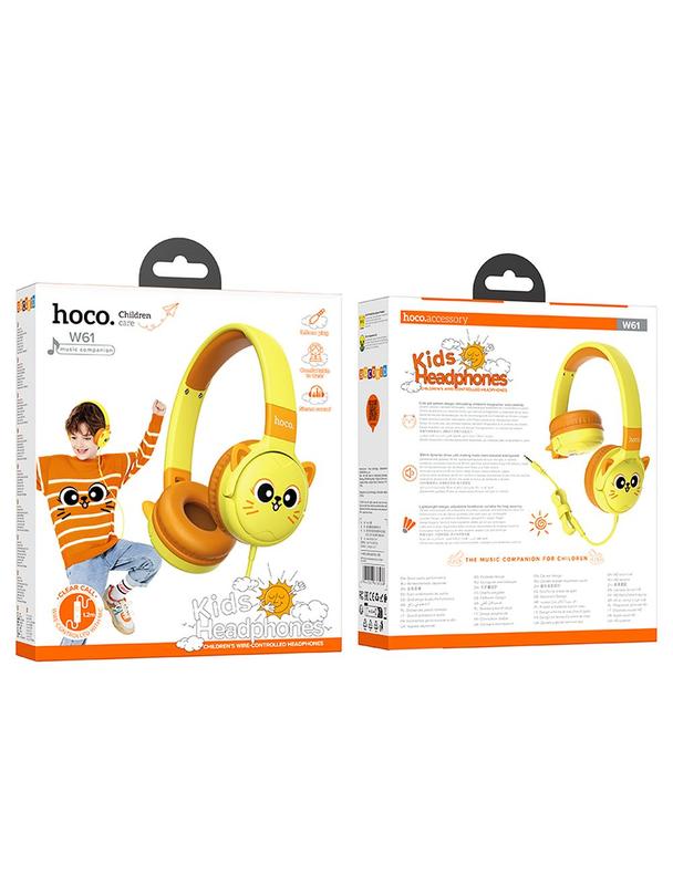 Słuchawki przewodowe nauszne Jack 3,5 mm Hoco dla dzieci W61 zółte