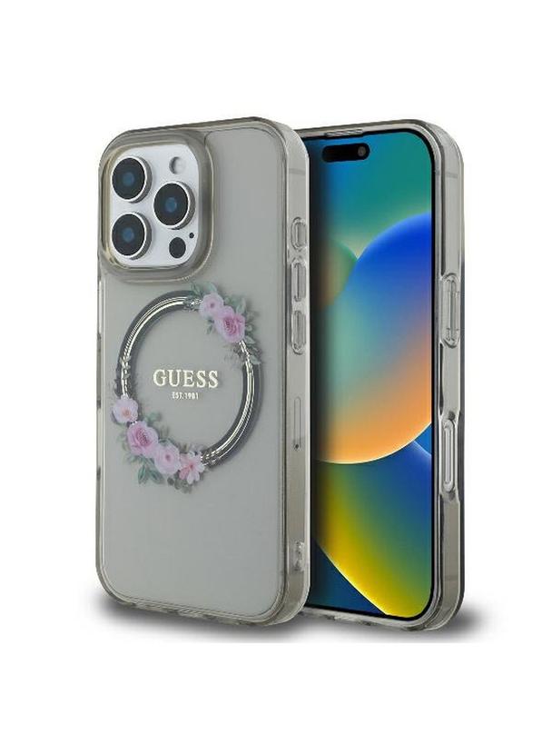 GUESS futerał do IPHONE 16 Pro kompatybilny z MagSafe GUHMP16LHFWFCK (IML Flowers Wreath) czarny
