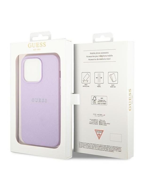 GUESS futerał do IPHONE 14 Pro GUHCP14LPSASBPU (Saffiano With Metal Logo) fioletowy