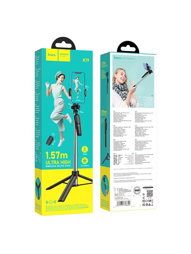 Selfie stick Hoco tripod z pilotem bezprzewodowym K19 czarny
