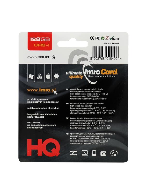 IMRO karta pamięci microSD 128GB 100MB/s class 10 UHS I z adapterem SD