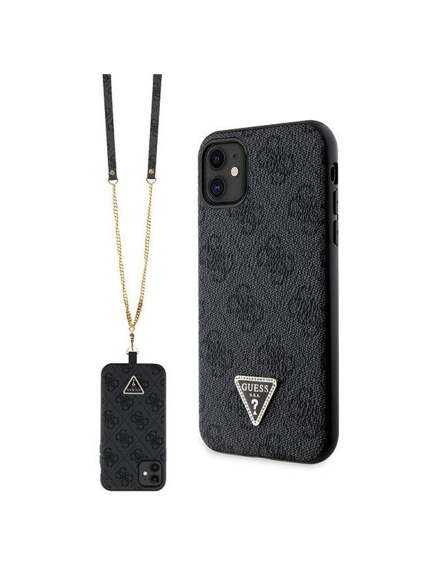 GUESS futerał do IPHONE 11 GUHCN61P4TDSCPK (Leather Metal Logo Strass Crossbody) czarny