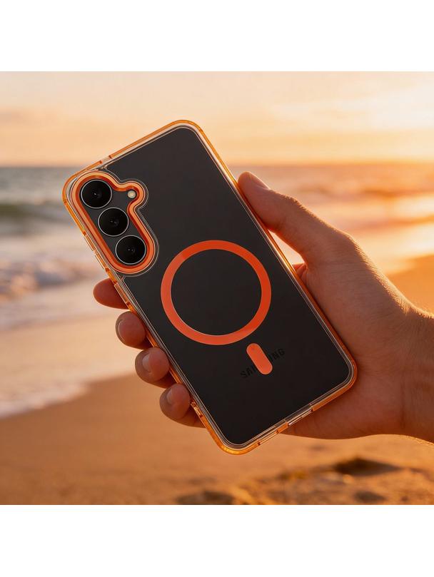 Futerał FRAME CLEAR HYBRID MAG COVER kompatybilny z MagSafe do SAMSUNG S26 pomarańczowy