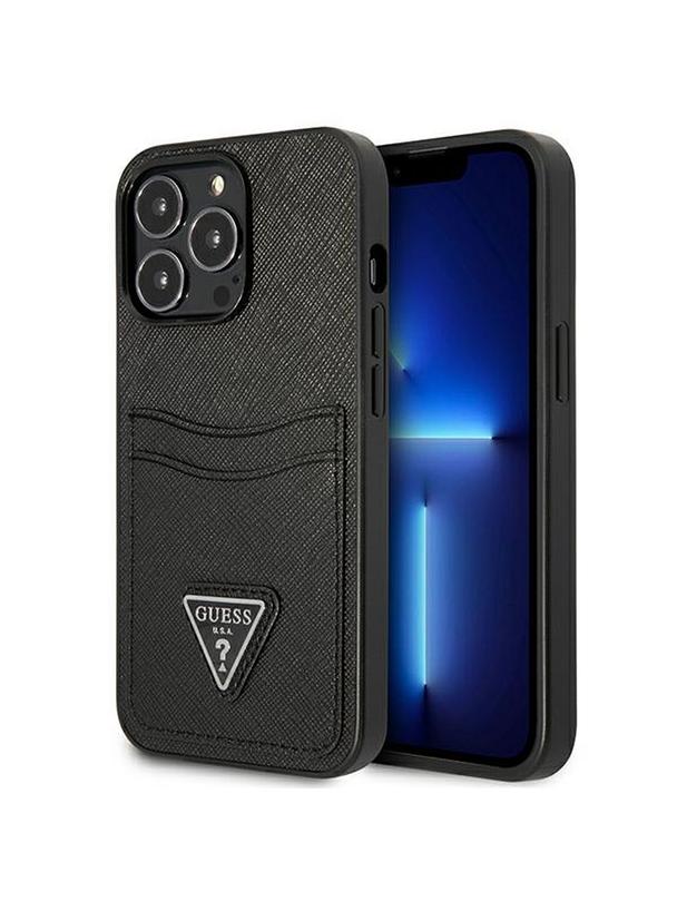 GUESS futerał do IPHONE 13 Pro GUHCP13LPSATPK (Saffiano Double Card Triangle) czarny