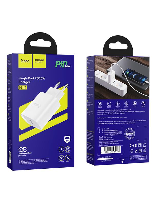 Ładowarka sieciowa do telefonu Hoco USB C PD 20W N14 biała