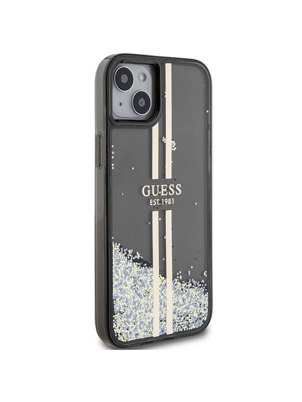 GUESS futerał do IPHONE 15 GUHCP15SLFCSEGK (Liquid Glitter Gold Stripes) czarny