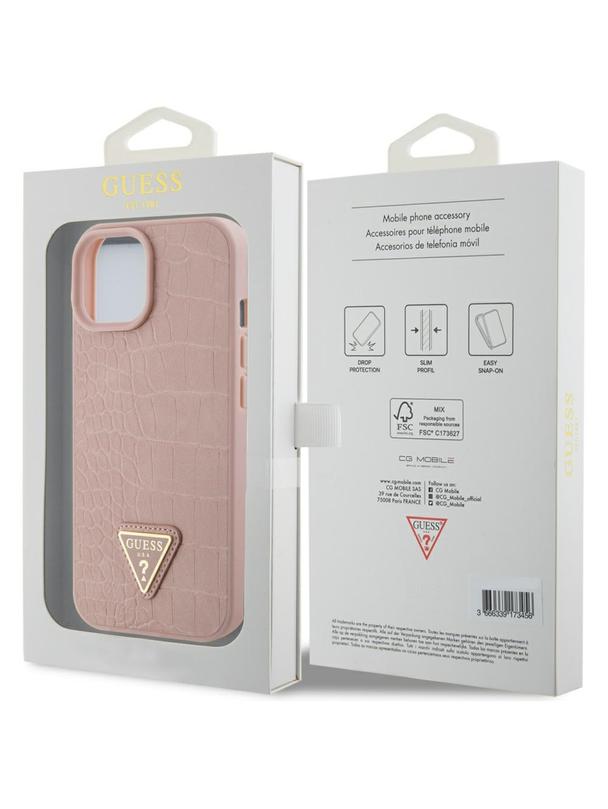 GUESS futerał do IPHONE 13 / 14 / 15 GUHCP15SPCRTHCP (Croco Triangle Metal Logo) różowy