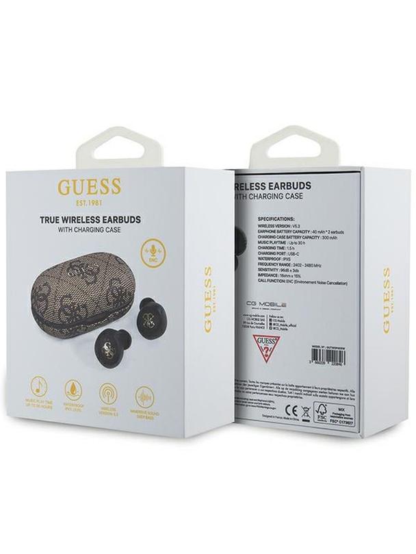 GUESS słuchawki bezprzewodowe bluetooth TWS ENC + stacja dokująca GUTWSP4EGW (4G Metal) brązowe