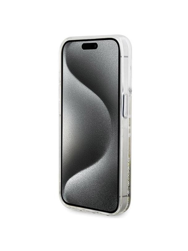 GUESS futerał do IPHONE 15 Pro GUHCP15LLFCSEGT (Liquid Glitter Gold Stripes) transparentny