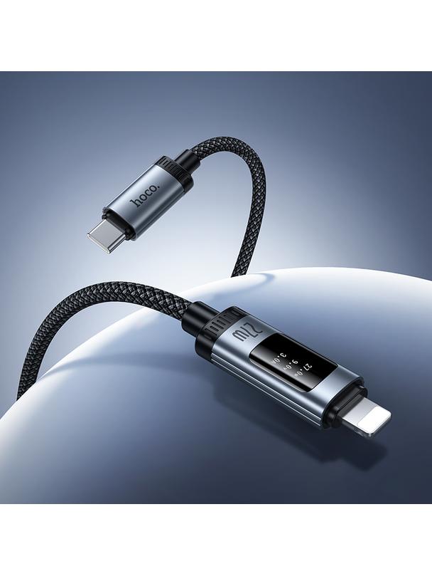 Kabel USB C do Lightning Hoco PD 27W 1,2 m z wyświetlaczem U148 czarny