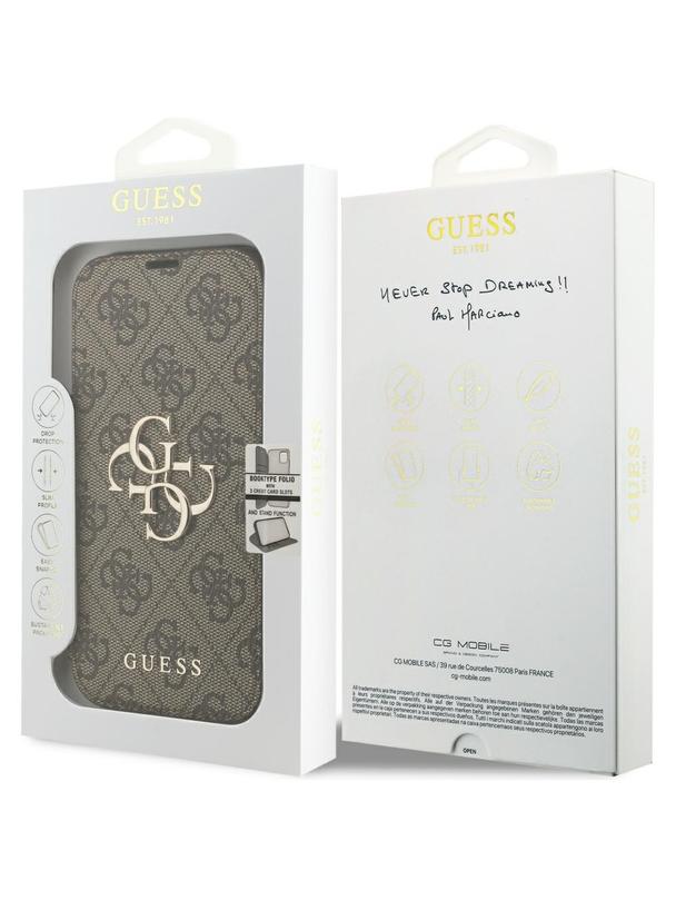 GUESS kabura do IPHONE 17 Pro GUBKP17L4GMGBR (PU 4G Metal Logo) brązowa